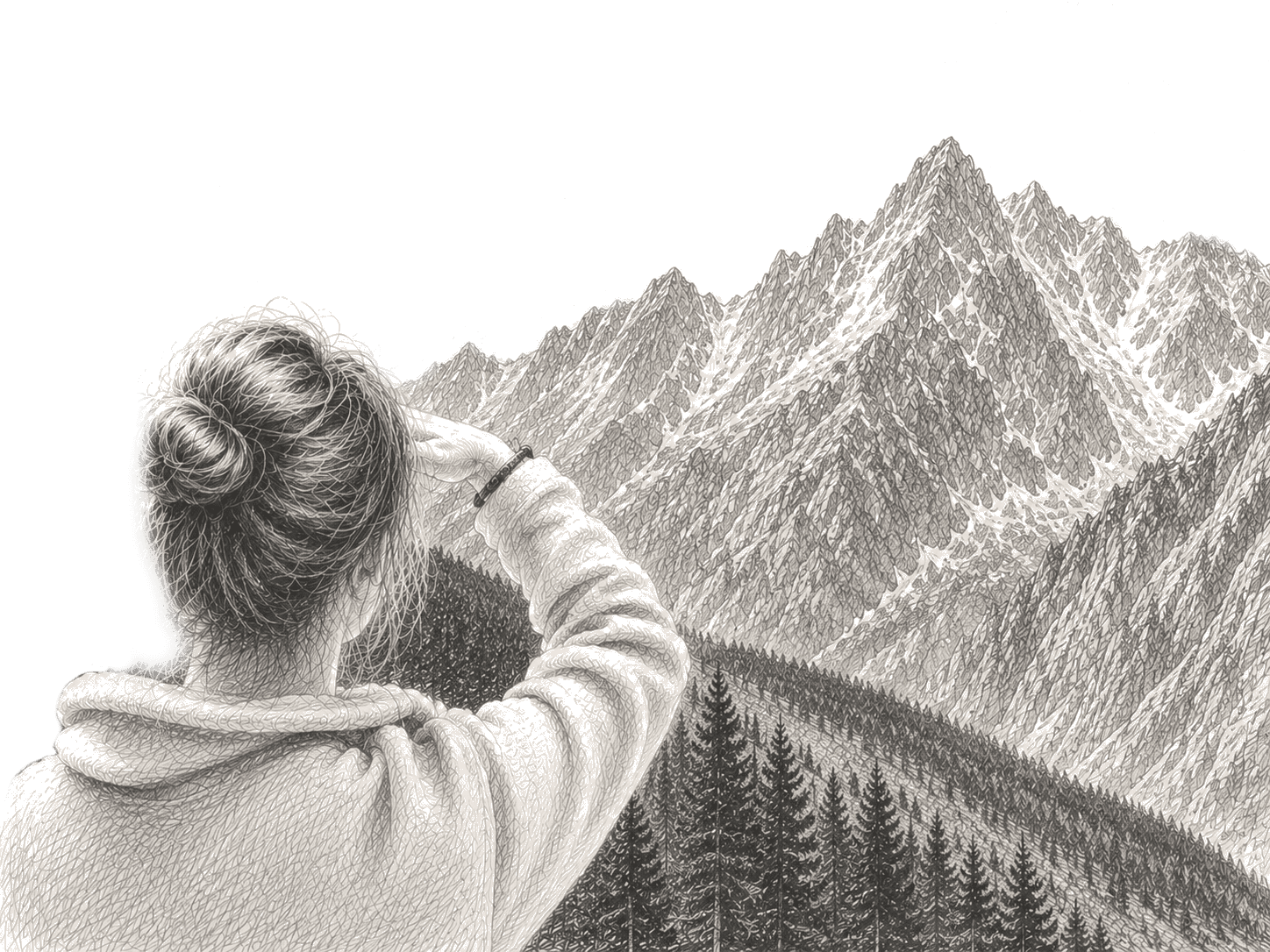 Looking out at mountain peaks